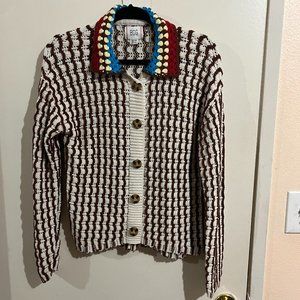 Urban Outfitters BDG Cardigan Size XS Collared Beige Brown Red Blue Button Up